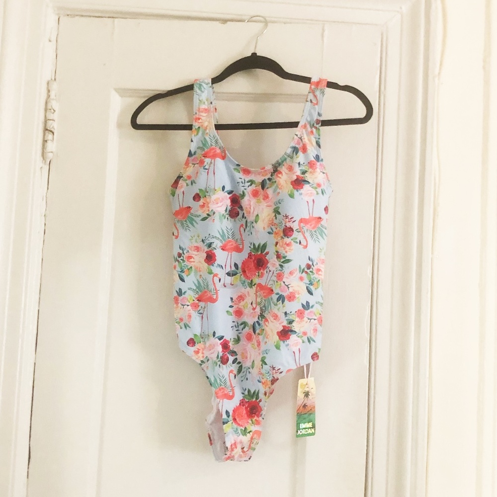 NWT Emme Jordan One Piece Bathing Suit Tropical Flamingo Print Small